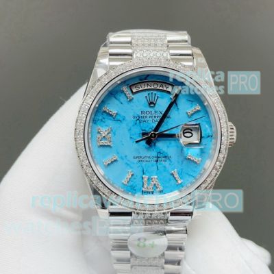 8+ Factory Swiss Clone Rolex Day-Date Gain Weight Turquoise Blue With Diamond President Bracelet 